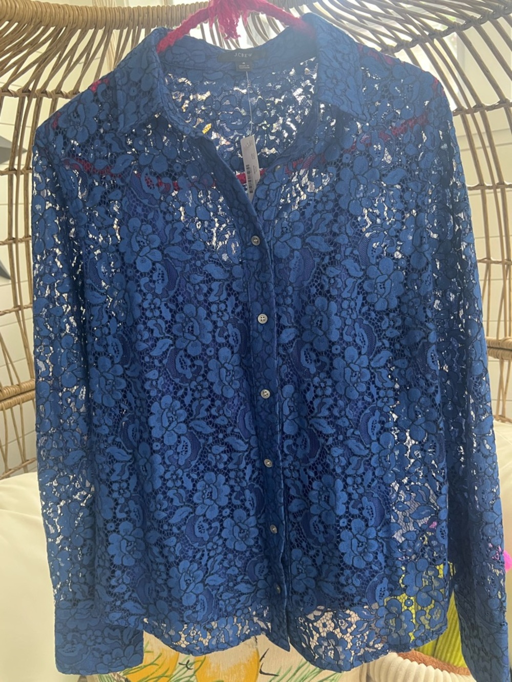 J. Crew Royal cobalt Blue Floral Lace Button-Down Shirt NWT size 4